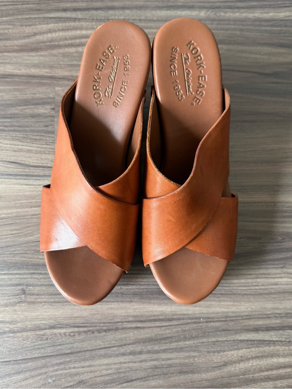 Kork-Ease Women’s Brown Leather Crossover Slide Mules